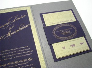 Purple gold metallic wedding invitation