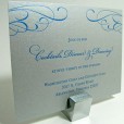 Cerulean blue on silver invitations