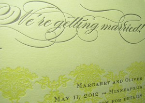 Letterpress Damask Traditional Wedding Invitations
