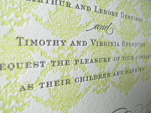 Letterpress Damask Traditional Wedding Invitations