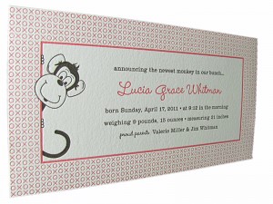 Letterpress Cute little Monkey Baby Announcements