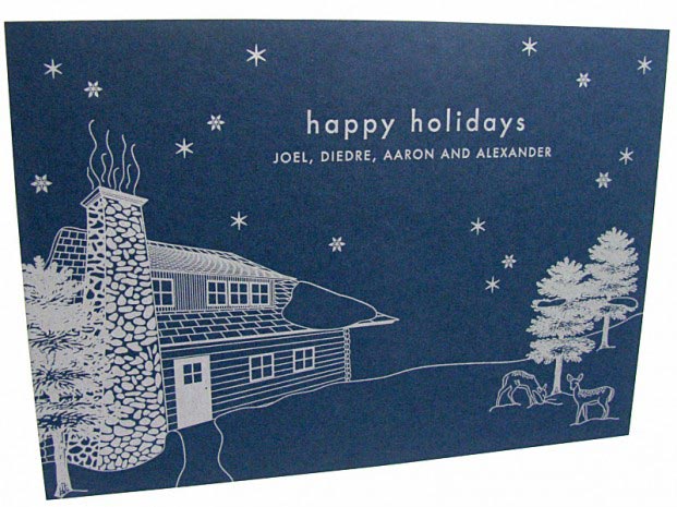 Letterpress Winter Cabin Holiday Card